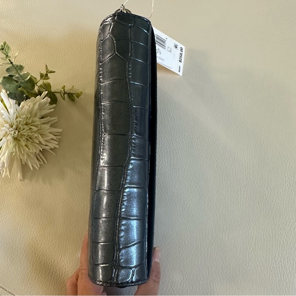 NWT Michael Michael Kors Croco Embossed Silver Hardware Mona Large E/W Clutch - Picture 10 of 16